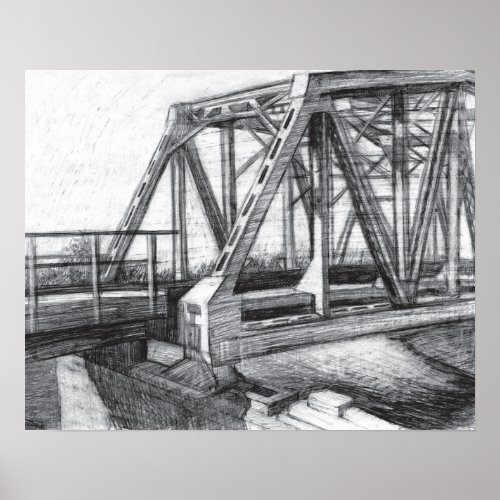 Bridge old pencilart  Monochrome BlackWhite Poster