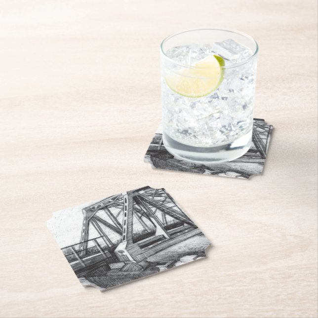 Bridge old pencilart  Monochrome Paper Coaster (Insitu)
