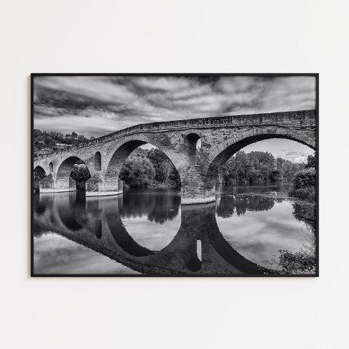 Bridge on the Camino de Santiago black and white Poster