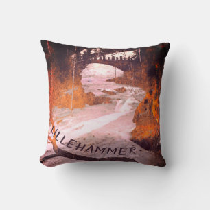 Bridge Over a Frozen Stream in Lillehammer Throw Pillow