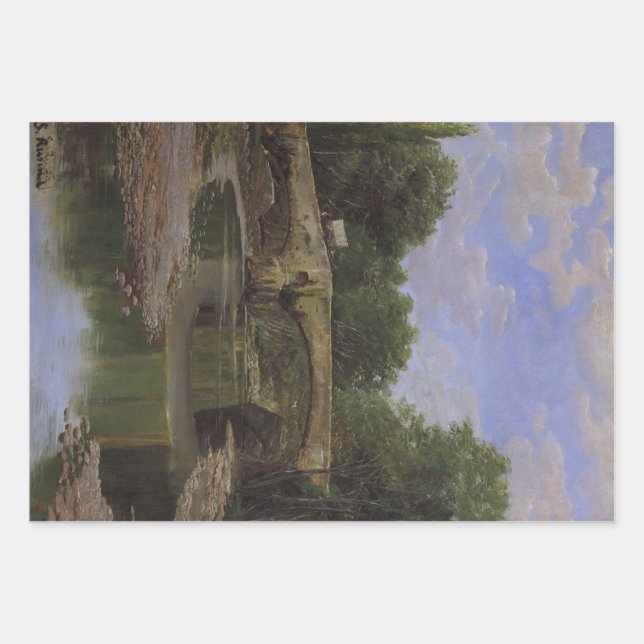 Bridge Over a River in Spain (by Santiago Rusiñol) Wrapping Paper Sheets (Front)