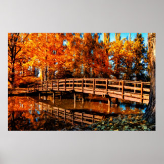 Bridge over autumn water poster