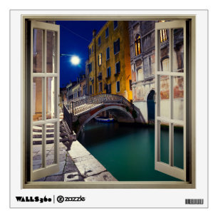 Bridge Over Canal at Night Venice Faux Window Wall Decal