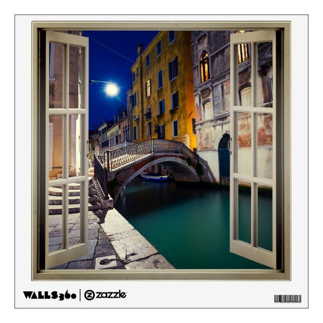 Bridge Over Canal at Night Venice Faux Window Wall Decal (Front)