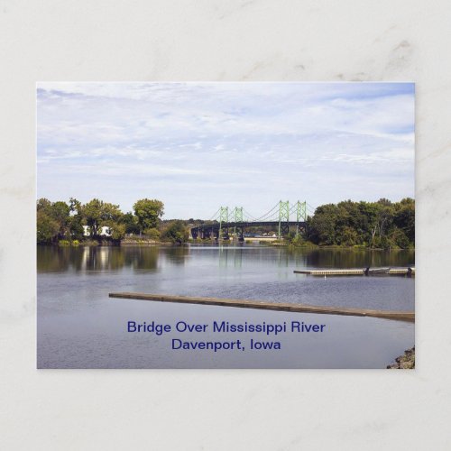 Bridge Over Mississippi River Davenport Iowa Postcard