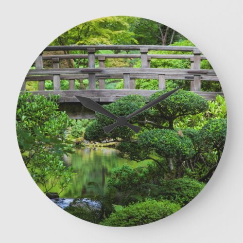 Bridge Over Pond In The Japanese Garden Large Clock