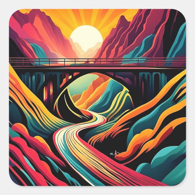 Bridge over ravine 1 square sticker (Front)
