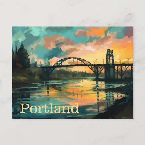 Bridge over River Sunset Portland Postcard