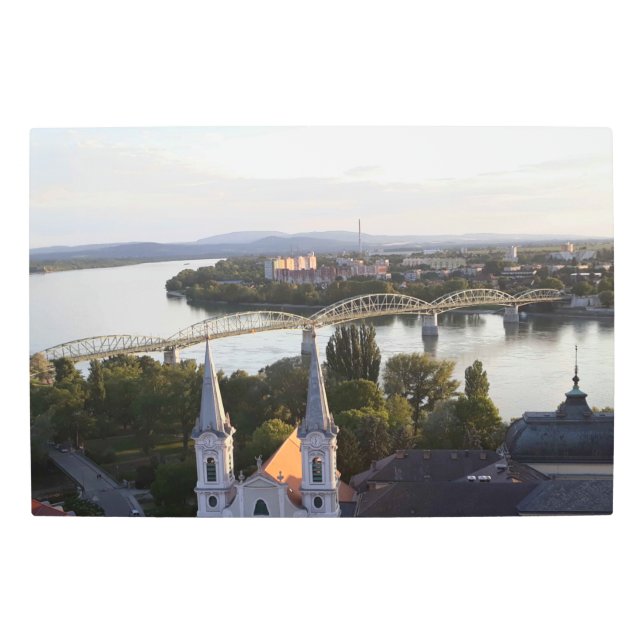 Bridge over the Danube links Hungary to Slovakia. Metal Print (Front)