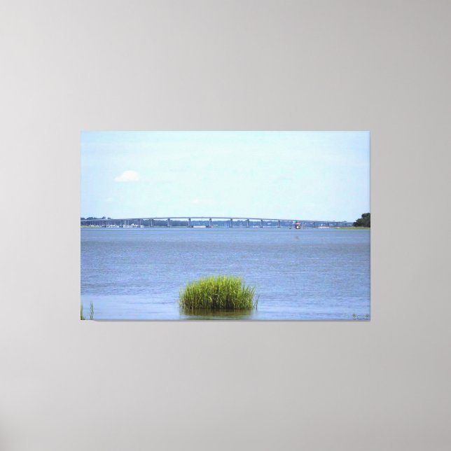 Bridge Over Tranquil River Canvas Print (Front)
