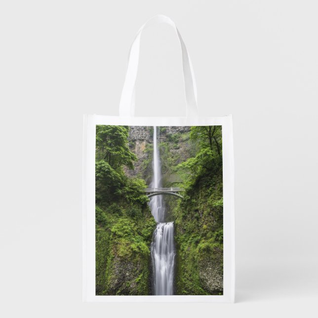 Bridge over Waterfall Landscape Grocery Bag (Front)