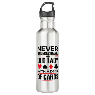 Bridge Player Never Underestimate Old Lady Cards Stainless Steel Water Bottle