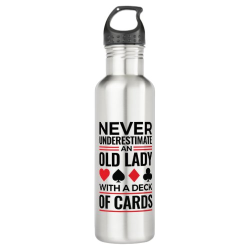Bridge Player Never Underestimate Old Lady Cards Stainless Steel Water Bottle