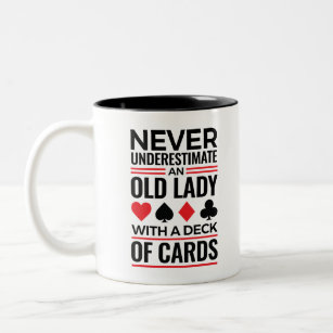 Bridge Player Never Underestimate Old Lady Cards Two-Tone Coffee Mug