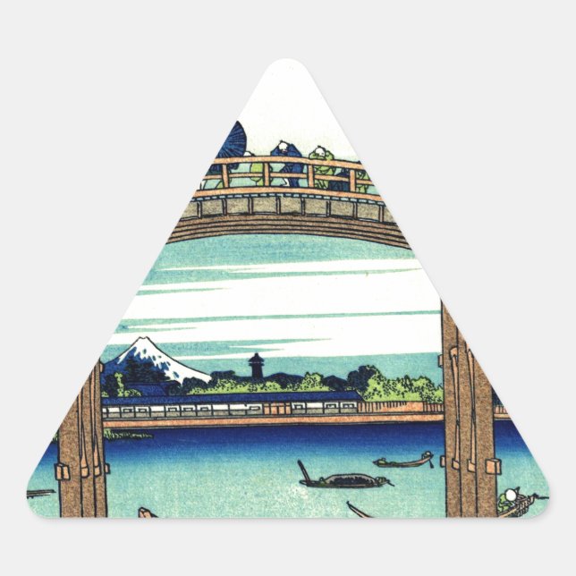 Bridge River Japan Shinto Boats Travel Landmark Triangle Sticker (Front)