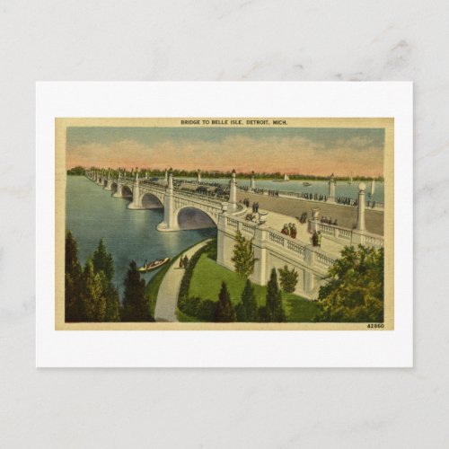 Bridge to Belle Isle Detroit Michigan Vintage Postcard