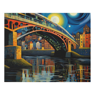 Bridge under moonlight 8 faux canvas print