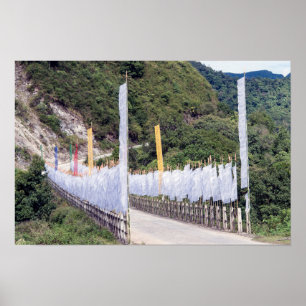 Bridge with Buddhist Prayer Flags - Bhutan Poster