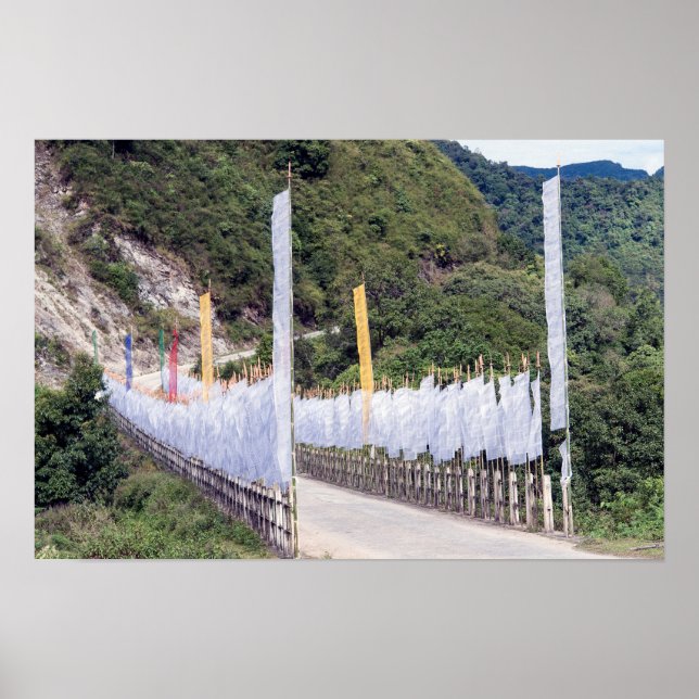 Bridge with Buddhist Prayer Flags - Bhutan Poster (Front)