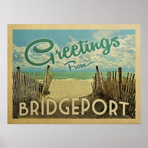 Bridgeport Beach Vintage Travel Poster
