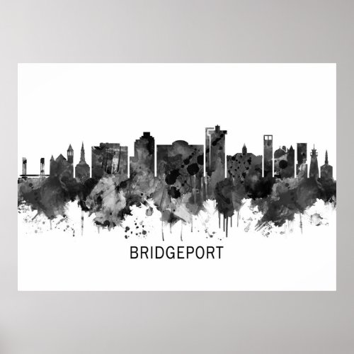 Bridgeport Connecticut Skyline BW Poster