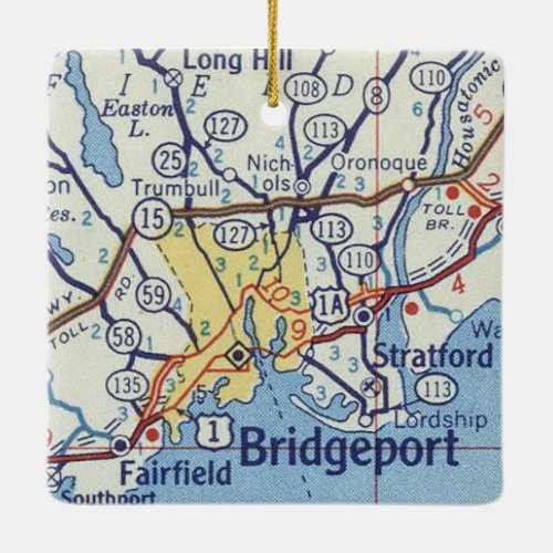 Bridgeport CT Vintage Map Ceramic Ornament
