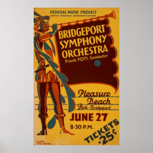 Bridgeport Symphony Orchestra Vintage Music Poster