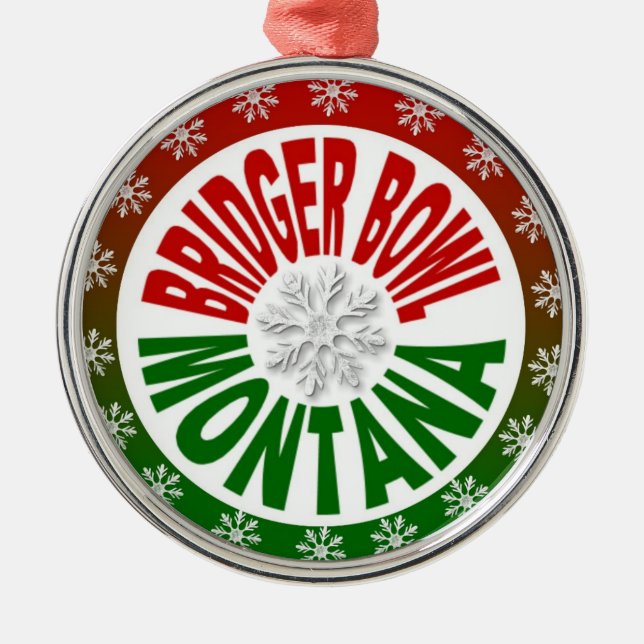 Bridger Bowl Montana red green holiday ornament (Front)