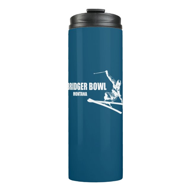 Bridger Bowl Montana Skier Thermal Tumbler (Front)