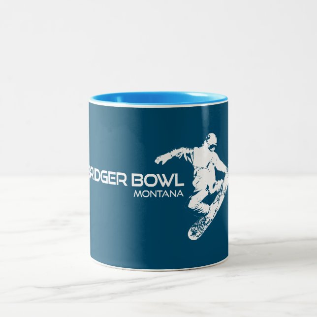 Bridger Bowl Montana Snowboarder Two-Tone Coffee Mug (Center)