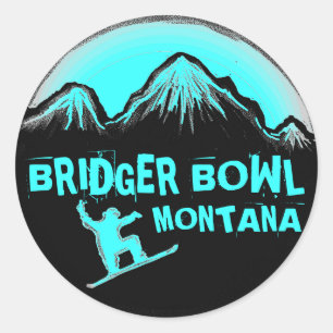 Bridger Bowl Montana teal snowboard stickers