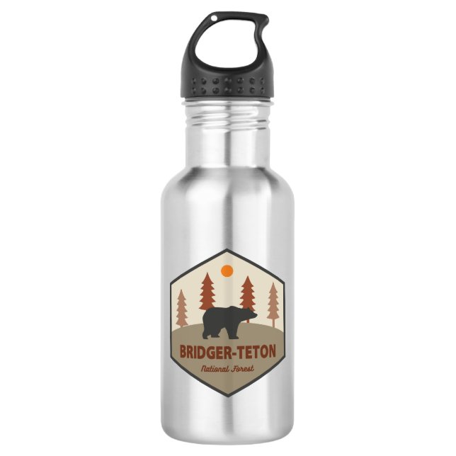 Bridger-Teton National Forest Bear Stainless Steel Water Bottle (Front)