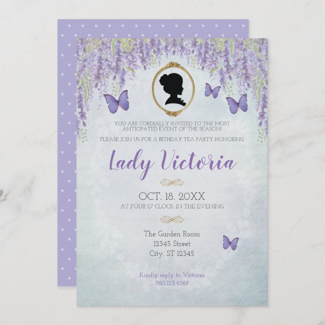 Bridgerton Inspired Birthday Tea Party Invitation (Front/Back)