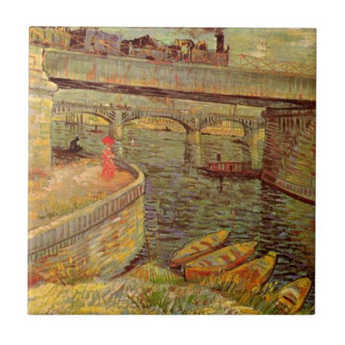 Bridges Across Seine Asnieres by Vincent van Gogh Ceramic Tile