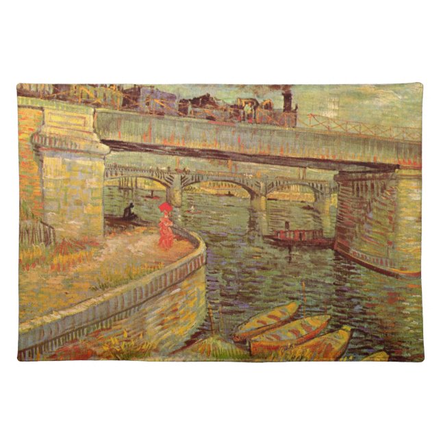 Bridges Across Seine, Asnieres by Vincent van Gogh Cloth Placemat (Front)