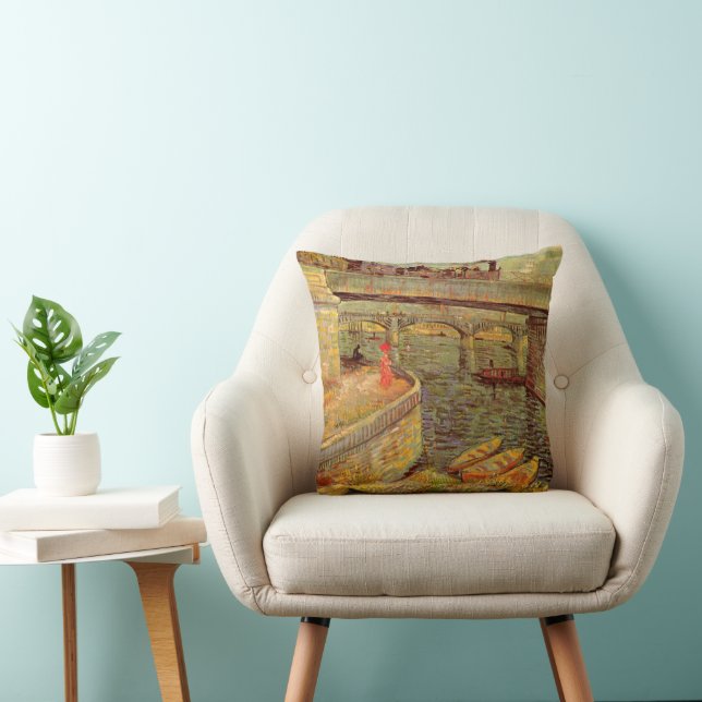Bridges Across Seine, Asnieres by Vincent van Gogh Throw Pillow (Chair)