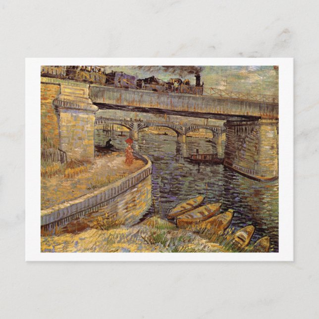 Bridges across Seine at Asnières, Vincent van Gogh Postcard (Front)