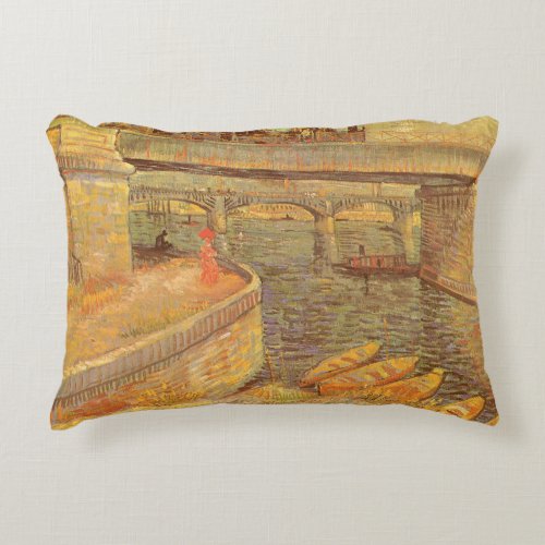 Bridges Across the Seine by Vincent van Gogh Accent Pillow