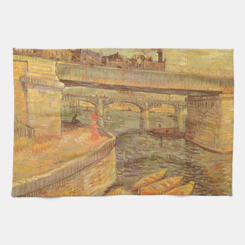 Bridges Across the Seine by Vincent van Gogh Kitchen Towel