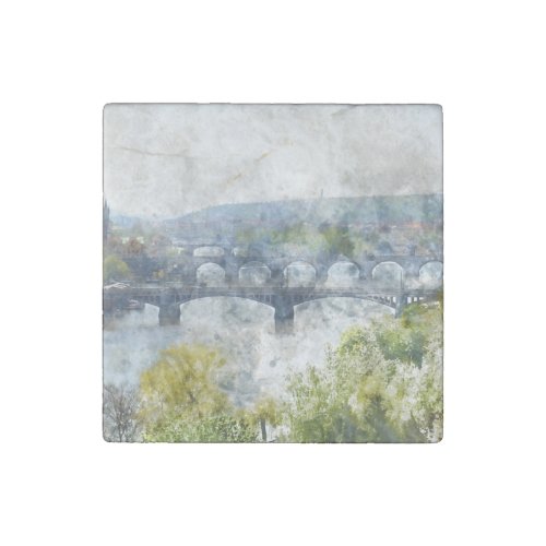 Bridges in Prague Czech Republic Stone Magnet