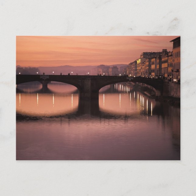 Bridges over the Arno River at sunset, 2 Postcard (Front)
