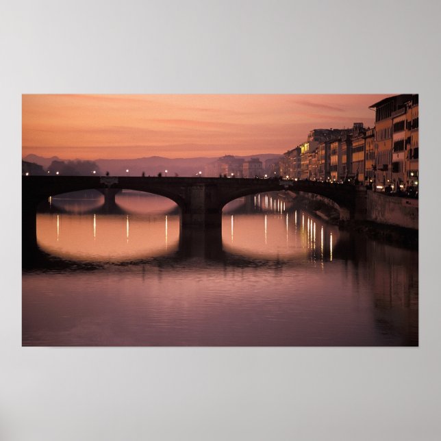 Bridges over the Arno River at sunset, 2 Poster (Front)