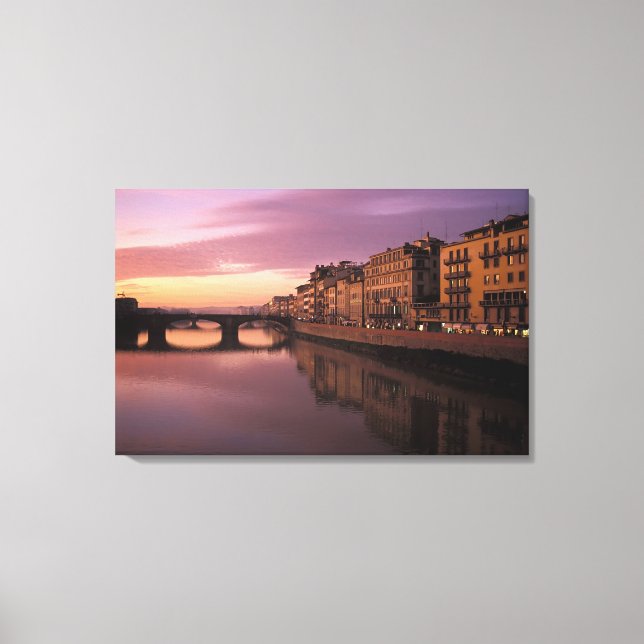 Bridges over the Arno River at sunset, Canvas Print (Front)
