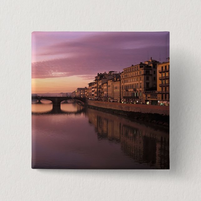 Bridges over the Arno River at sunset, Pinback Button (Front)
