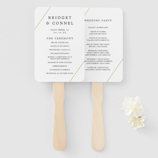Bridget Geometric Modern Wedding Program Hand Fan (Front and Back)