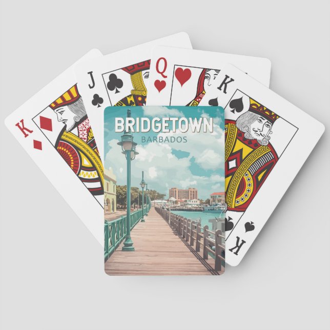 Bridgetown Barbados Illustration Travel Art Retro Poker Cards (Back)