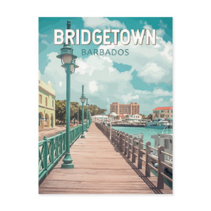 Bridgetown Barbados Illustration Travel Art Retro Postcard
