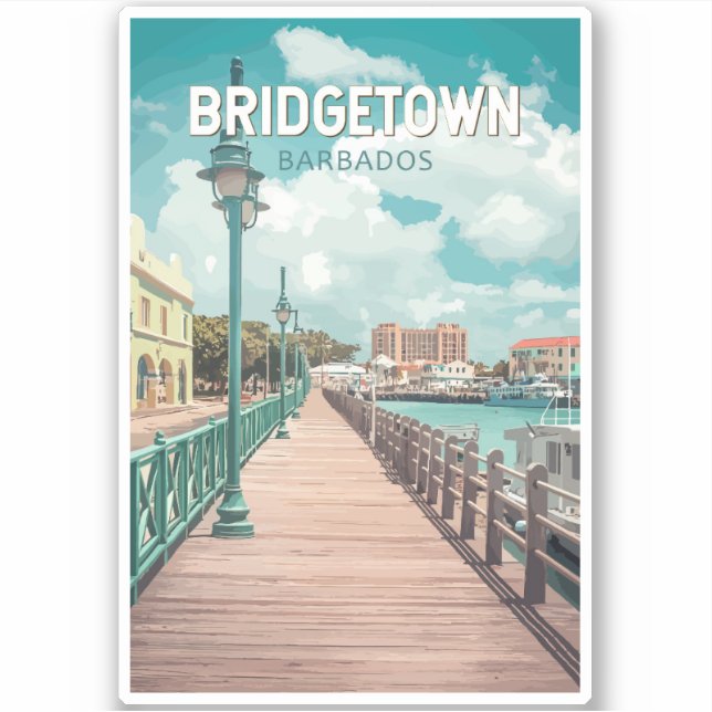Bridgetown Barbados Illustration Travel Art Retro Sticker (Front)