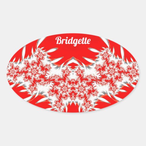 BRIDGETTE  Wow 3D Red White and Orange  Oval Sticker