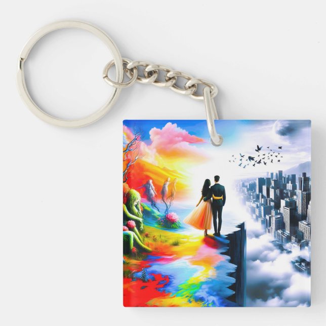 Bridging Worlds of Reality and Dreams Keychain (Front)